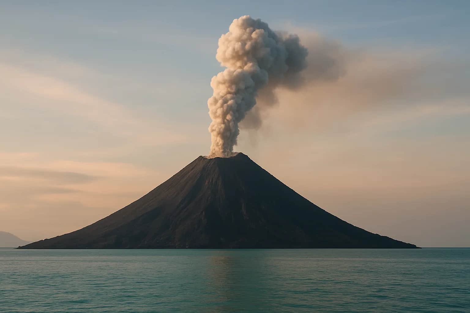 Illustration du volcan Anak Krakatau fumant dans le détroit de la Sonde